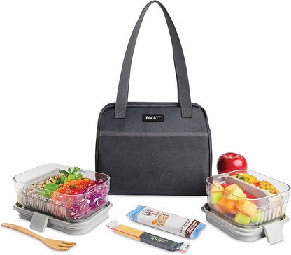 PackIt® Freezable Hampton Lunch Bag, City Charcoal, Built with EcoFreeze® Technology, Collapsible, Reusable, Zip Closure with Front Pocket and Shoulder Straps, Designed for Fresh Office Lunches