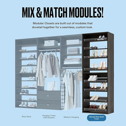 Closet Shelves Tower - Modular Closet System with Shoe Shelves (8) - Corner Closet System - Closet Organizers and Storage Shelves (Gray, 31.5 inches Wide) Closet Shelving