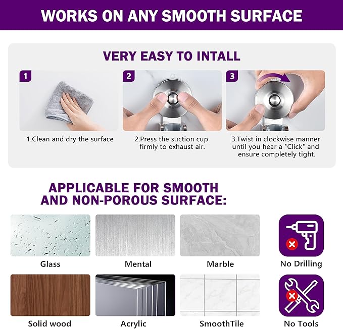 JOMOLA Suction Cup Shower Holder, Adjustable Stainless Steel Shower Head Holder with Strong Suction Cup for Different Wall, Universal Handheld Shower Bracket