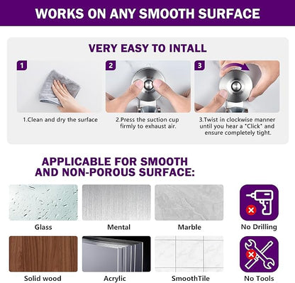 JOMOLA Suction Cup Shower Holder, Adjustable Stainless Steel Shower Head Holder with Strong Suction Cup for Different Wall, Universal Handheld Shower Bracket