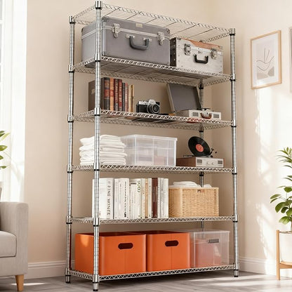 2100LBS 47.2" W 6 Tiers Shelf Storage Shelves Metal Shelving Unit Heavy Duty Garage Shelving Adjustable Wire Shelves for Pantry,Kitchen,Garage,Basement,Chrome 17.7" D x 47.2" W x 82.4" H