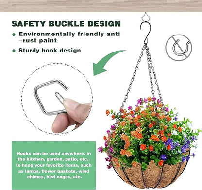 50 Pcs Outdoor Hooks for String Lights,Screw Hooks for Hanging Plants,Ceiling Hooks with Safety Buckle,Square Hanger for Wind Chimes,Bird Feeder,Lanterns,Christmas Decorations (Silver)