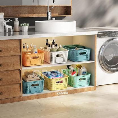 Plastic Storage Basket with Lids 10 Pack Stackable Colorful Storage Bins Containers with Lid, Decorative Storage Boxes for Organizing Shelves, Drawers, Playroom, Classroom, Office, Closet