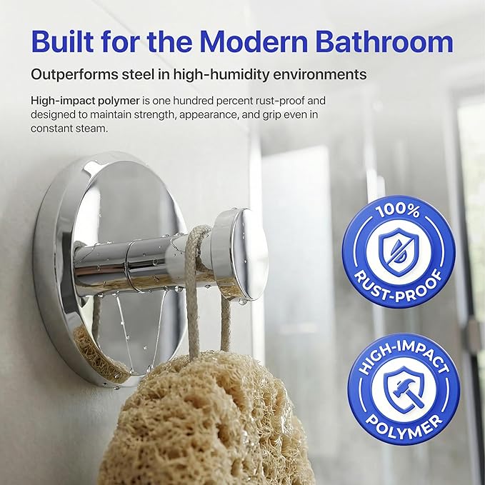 HOME SO Suction Cup Hooks for Shower & Bathroom Towel Holder 2-Pack – Suction Cups Hooks for Hanging Towels, Robes, & Coats - Tiles, Glass Door or Mirror – Shower Hooks & Towel Hooks Organizer -Chrome