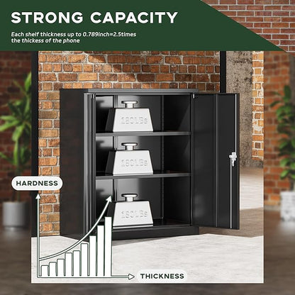 Greenvelly Metal Storage Cabinet, 36" Locking Storage Cabinet with Doors and Shelves, Lockable Storage Cabinets for Home Office, Utility Locker Cabinet, Steel Garage Cabinet with 2 Keys, Black