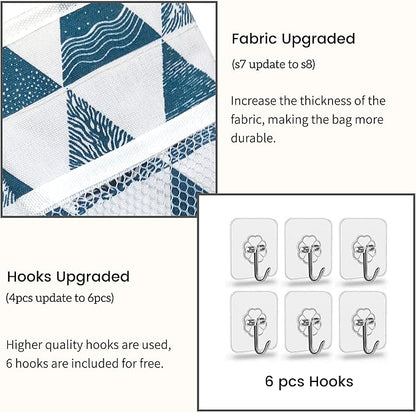 3pcs Large Wall Hanging Organizer Bag, Linen Fabric Door Hanging Storage Baskets with Pockets, Waterproof Bin for Kitchen, Bedroom, Office, RV Camper (Triangle)