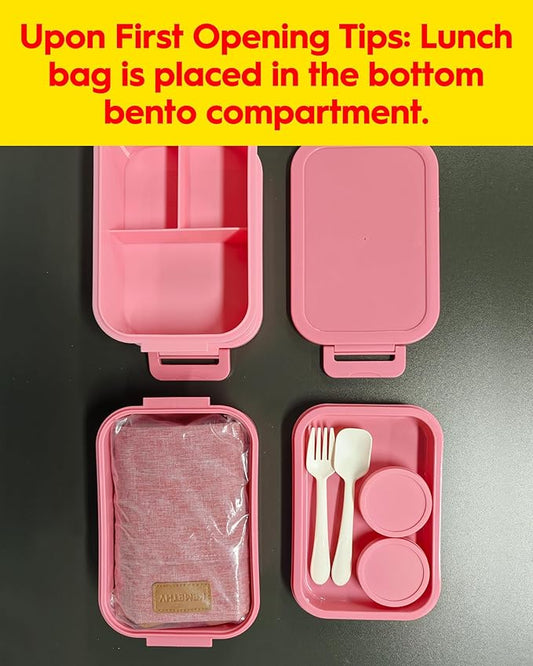 Adults Bento Lunch Box Set with Thermo Bag, 74oz Stackable Leak-proof 3-tiers Bento Box, Built-in Utensil and Sauce Container for Work, School, Dining Out (Gray)