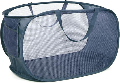 4 Pack Collapsible Laundry Baskets, Foldable Laundry Basket with Pocket, Durable Pop Up Hampers, Reinforced Handles Dirty Clothes Hamper for Laundry, Bedroom, Bathroom, Dorm, Travel or Camping Navy