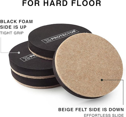 Felt Furniture Sliders Hardwood Floors X-PROTECTOR – 16 PCS 3 1/2" Furniture Sliders – Heavy Duty Felt Sliders Hard Surfaces – Move Your Furniture Easily & Safely!