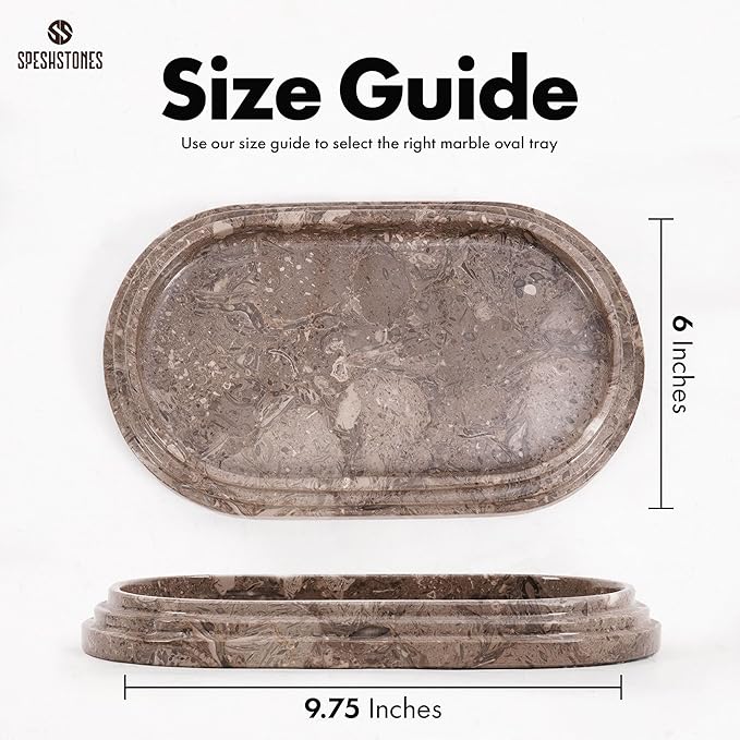Marble Tray 9.75 Inch Handmade Bathroom Tray for Countertop Décor - Decorative Trays for Perfume, Candles, Jewelry & Vanity Accessories