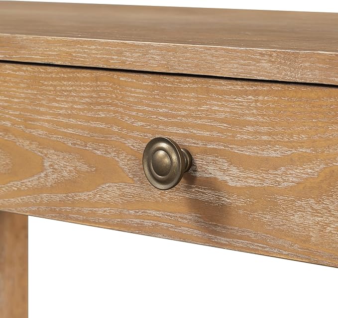 52" Rustic Console Table with Curved Corners for Safety,Entryway Table with 3 Concealed Drawers,Sturdy Sofa Table with Thick Legs for Hallway & Living Room,Natural