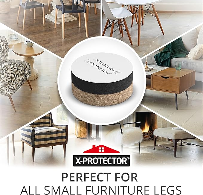 X-Protector Felt Furniture Sliders for Hardwood Floors 24 PCS 1” - Self-Adhesive Furniture Slider - Heavy-Duty Furniture Movers for Hard Surfaces - Felt Sliders - Move Your Furniture Easily!