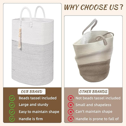 Woven Laundry Basket for Clothes, 65L Large Rectangle Laundry Hampers, Nursery Storage Basket for Toys, Tall Dirty Clothes Hamper for Bedroom Aesthetic, Bathroom, Laundry Room