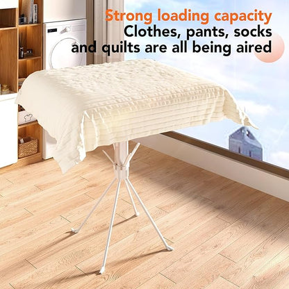 Foldable 4-Legged Clothes Drying Rack, Heavy Duty Laundry Drying Rack with Sock Clips & Shoe Holders, Large Capacity Collapsible Drying Stand for Indoor Outdoor Use
