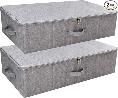 iwill CREATE PRO Folding Breathable Underbed Storage Bins with Lids, Wardrobe Closet Clothing Blanket, Shoes, Toys Organizer Containers, Dark Gray, Pack of 2