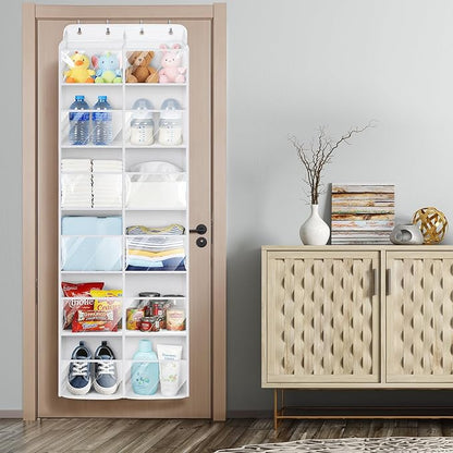 Univivi Over the Door Organizer, 6 Tiers Behind Door Storage with Clear Deep Pockets Hanging Organizer for Closet, Bedroom, Nursery, Bathroom and Sundries (White)