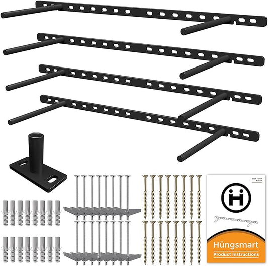 (Set of 4) 22 x 3/4 inch Floating Shelf Brackets Designed for 1 inch Thick Custom Shelves, Hidden Floating Shelf Hardware (8 inch Rod) Black