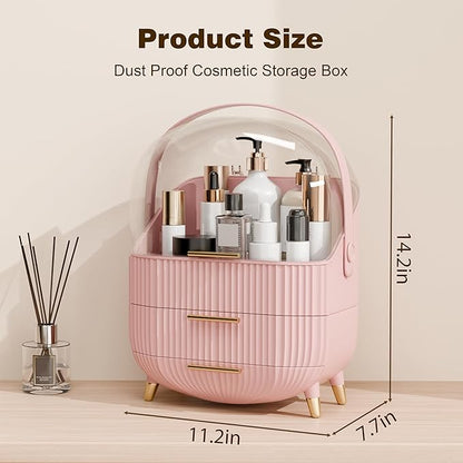Makeup Organizer for Vanity Cosmetics Skincare Organizers with Lid and Drawers Display Cases for Countertop (Pink) | for Vanity, Organizers, with Lid, and Drawers, for Countertop