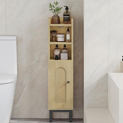 Bathroom Storage Cabinet, Small Corner Floor Cabinet with Door and Shelves, Narrow Toilet Paper Holder, Bathroom Organizer with Adjustable Shelf, for Small Spaces, Yellow BC08202B