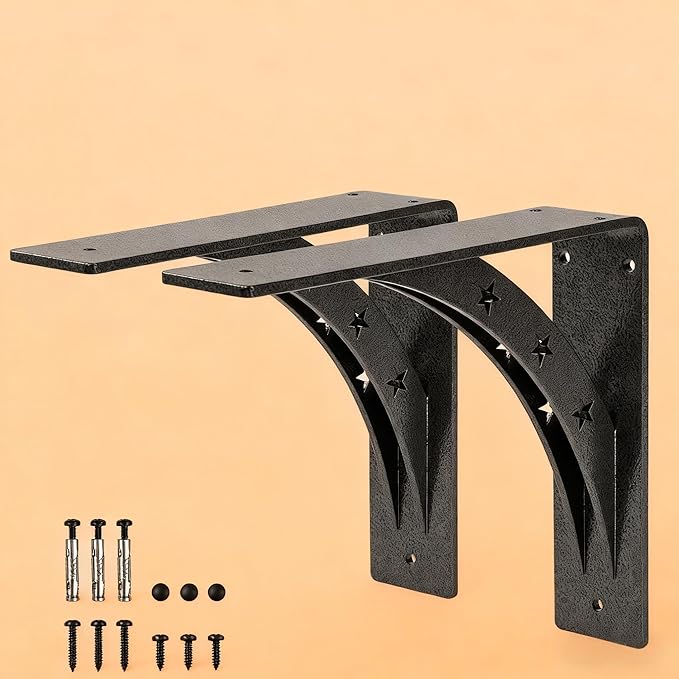9 inch x 8 inch Heavy Duty Shelf Brackets，max Load 900 LBS,Premium Alloy Metal Mantel Brackets , (Set of 2) Countertop Support Brackets (Black-Metallic Silver)