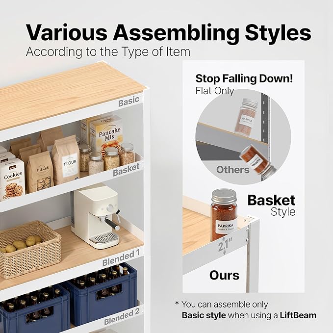 HOMEDANT House 5 Tier Heavy Duty Garage Shelving Adjustable Metal Rack Storage Shelves Standing Shelf Unit Organizers Pantry Closet Office (2, White, 48.1" W x 16.5" D)