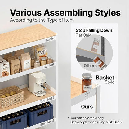 HOMEDANT House 5 Tier Heavy Duty Garage Shelving Adjustable Metal Rack Storage Shelves Standing Shelf Unit Organizers Pantry Closet Office (2, White, 48.1" W x 16.5" D)