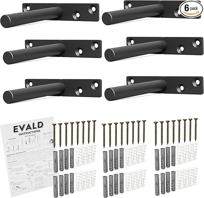 EVALD Heavy Duty Floating Shelf Bracket | 4-Inch Floating Mantel Mount, Blind Shelf Supports, and Anchors | Floating Shelf Hardware for Home and Office Decor | Fireplace Mantel Brackets (6 Pack)