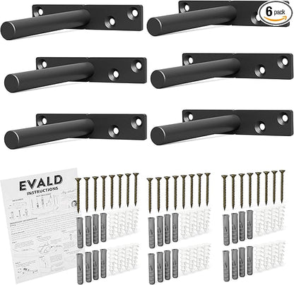 EVALD Heavy Duty Floating Shelf Bracket | 4-Inch Floating Mantel Mount, Blind Shelf Supports, and Anchors | Floating Shelf Hardware for Home and Office Decor | Fireplace Mantel Brackets (6 Pack)