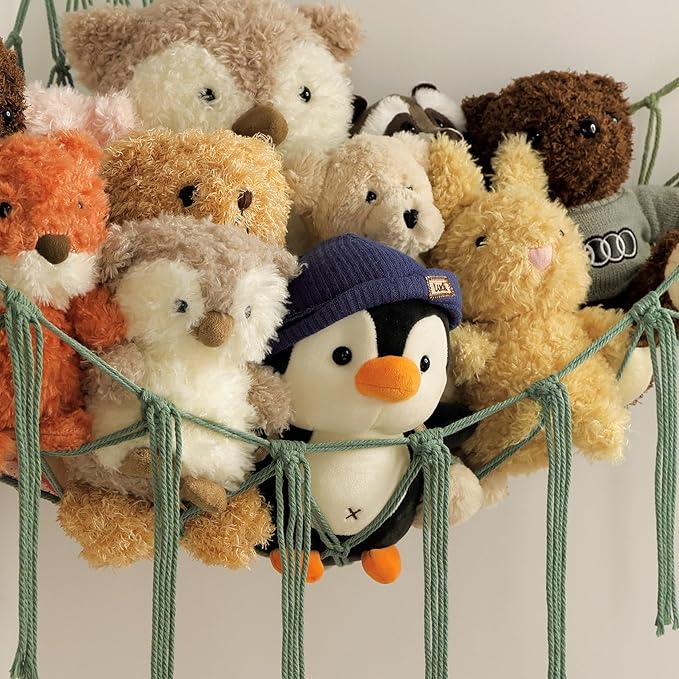 Stuffed Animal Hammock - Large Stuffed Animal Net Corner - Hanging Stuff Animal Storage Organizer For Plush Plushie Display Room Bedroom Boho Decor
