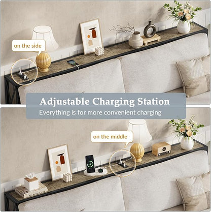 70" Sofa Tables Narrow Long, Behind Couch Table with Oulets & USB Ports, Industrial Long Skinny Stand for Entryway,Hallway, Living Room, Bedroom 7.9" D x 70" W x 30.3" H