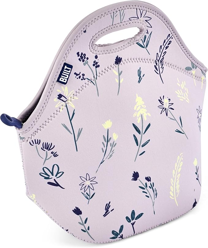 Built Gourmet Getaway Lunch Bag – Thistle Ditsy Neoprene Insulated Food Carrier with Zipper & Handles, Large Reusable Machine Washable Tote for Work, Travel, Picnics & Mother’s Day Lunch Gifting