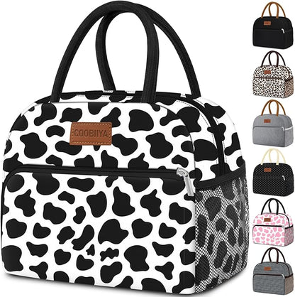 Coobiiya Lunch Bag Women, Lunch Box for Women Adult Men, Small Leakproof Cute Lunch Tote Large Capacity Reusable Insulated Cooler Lunch Container for Work/Office/Picnic/Travel-Cow