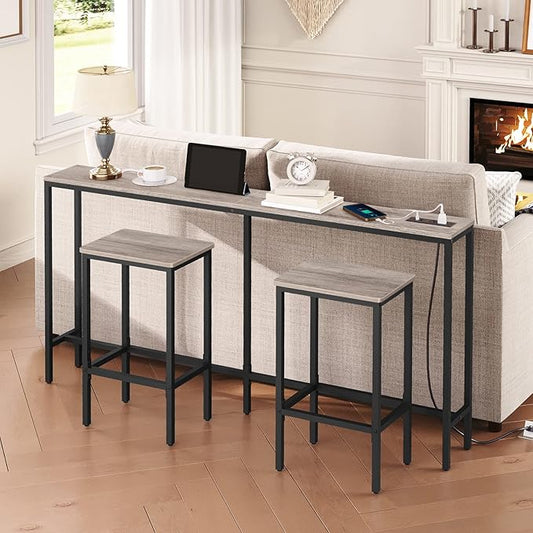 Skinny Console Table with Power Outlets, 63" Narrow Sofa Table, Behind Couch Table with Charging Station, Sofa Hallway Table for Plants, Living Room CTHG165E01