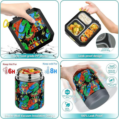 Bento Lunch Box for Kids with 12oz Soup Thermo Leak-Proof Lunch Food Container with 5 Compartment Thermo Hot Food Jar and Insulated Lunch Bag for Kid Toddler Girls Boys to School