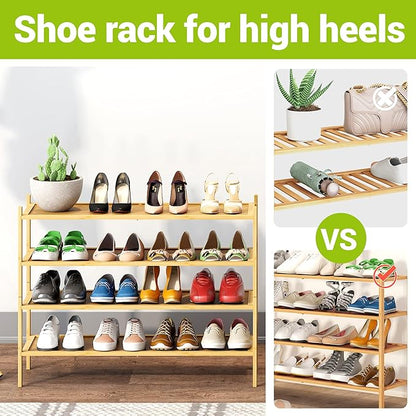BMOSU 4-Tier Bamboo Extended Shoe Rack Premium Stackable Shoe Shelf Storage Organizer for Hallway Closet Living Room Entryway Organizer(Natural)