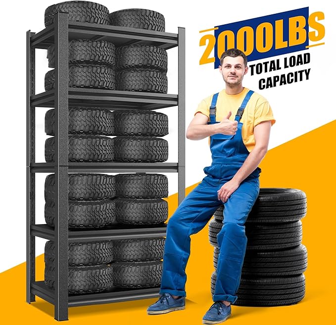 Garage Shelving Unit RustproofHeavy Duty Storage Shelves Easy Assembly Adjustable Metal Steel Utility Shelf Rack Garage Storage Organize for Tools,Basement,Warehouse,63" Hx35.4 Wx13.8 D
