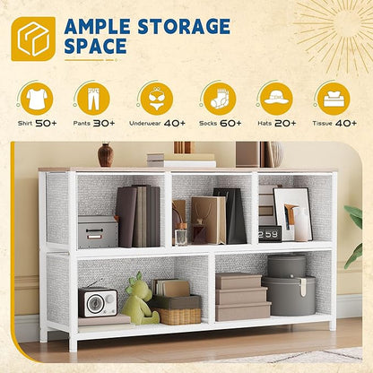 DWVO 5 Dresser for Bedroom, Storage Dresser with 5 Drawers, Wide Storage Tower, Chest of Drawers for Closet, Living Room