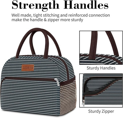 Coobiiya Lunch Bag Women, Lunch Box for Women Adult Men, Small Leakproof Cute Lunch Tote Large Capacity Reusable Insulated Cooler Lunch Container for Work/Office/Picnic/Travel-Stripe