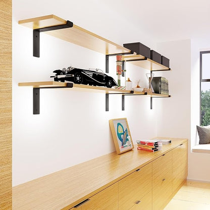 BATODA 8” Shelf Brackets with Lip (Match 7.25" Board) - 6 Pcs Z Shelf Bracket Black - Heavy Duty Hook Brackets for Shelves - Wall Mounted Support for DIY - Shelving Hardware Included (Pack 6)