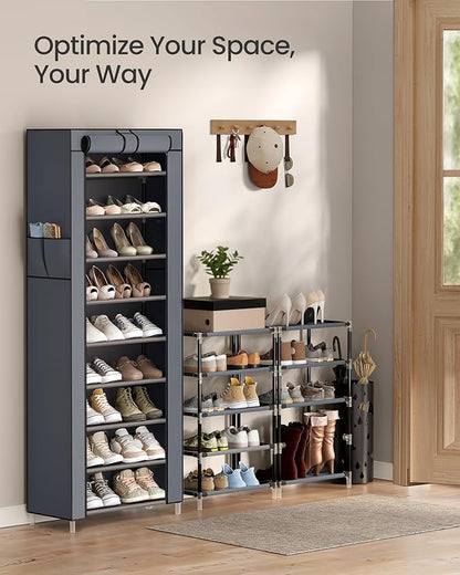 SONGMICS 10-Tier Shoe Rack, Shoe Storage Cabinet with Dustproof Cover, Free-Standing Storage Organizer for Closet, Entryway, Hold 20 Pairs of Shoes, for Sneakers, High Heels, Gray URXJ034GN02