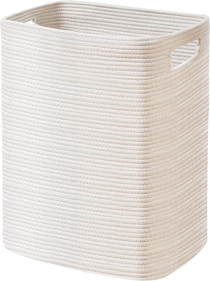 Large Laundry Hamper 16"x13"x22" - Tall Woven Laundry Basket, Cotton Rope Dirty Clothes Hamper, Baby Kids Nursery Wicker Laundry Basket, Bedroom Aesthetic, Soft Laundry Bin, White Hamper, 75L