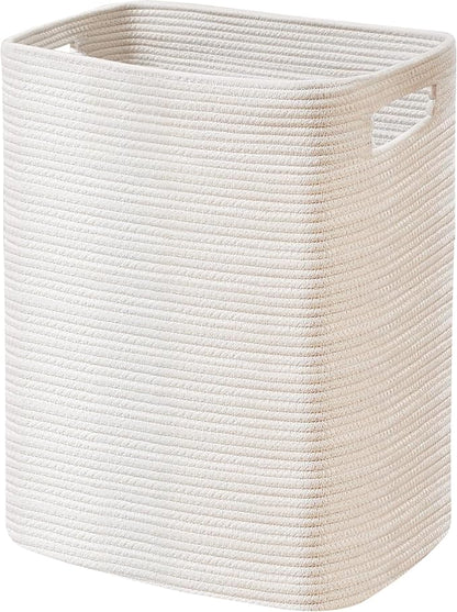 Large Laundry Hamper 16"x13"x22" - Tall Woven Laundry Basket, Cotton Rope Dirty Clothes Hamper, Baby Kids Nursery Wicker Laundry Basket, Bedroom Aesthetic, Soft Laundry Bin, White Hamper, 75L