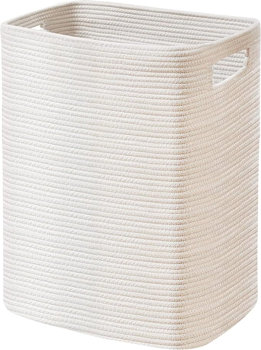 Large Laundry Hamper 16"x13"x22" - Tall Woven Laundry Basket, Cotton Rope Dirty Clothes Hamper, Baby Kids Nursery Wicker Laundry Basket, Bedroom Aesthetic, Soft Laundry Bin, White Hamper, 75L