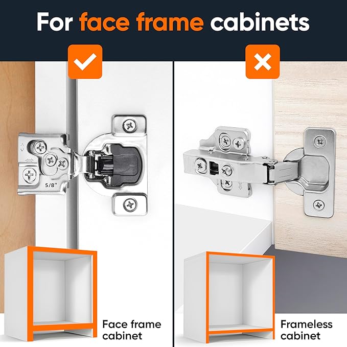 Decobasics 4 Pack Soft Close Cabinet Hinges – 5/8" Overlay for Kitchen Cabinet Doors, Face Frame Concealed Hidden Hinges – Stainless Steel, Self-Closing with 3-Way Adjustment & Slow Close Damper