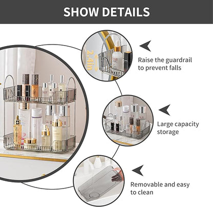 2 Tier Bathroom Organizer Countertop Makeup Perfume Tray Skincare Organizer for Bathroom Dresser Vanity (Grey)
