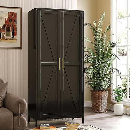 Aobabo 2 Door Metal Wardrobe Cabinet with Hanging Rod, Metal Wardrobe Closet with 2 Adjustable Shelves, Storage Lockers for Home,Office,Installation Required, Black