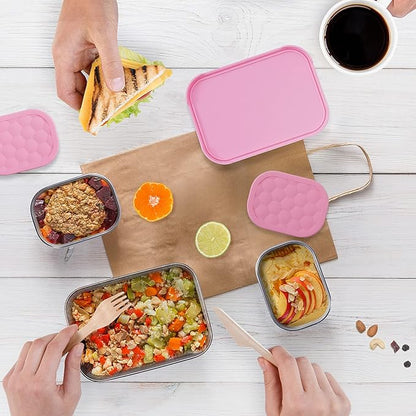 Stainless Steel Lunch Box for Kids | Leak Proof 304 Stainless Steel Snack Containers with Silicone Lids - Perfect Metal Food Containers Set for Kids and Toddlers (25oz+8oz*2)