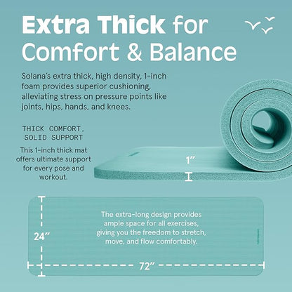 Retrospec Solana Yoga Mat 1" Thick w/Nylon Strap for Men & Women - Non Slip Exercise Mat for Home Yoga, Pilates, Stretching, Floor & Fitness Workouts