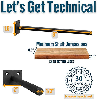 EVALD Standard Floating Shelf Bracket | 8-inch Brackets for Shelves with Anchors and Screws | Invisible Shelf Supports for Home and Office Decor | Suitable for Fireplace Various Wall Types (8 Inch)