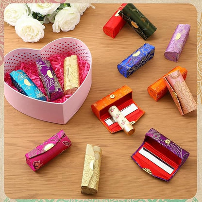 24 Pcs Diwali Gifts Bulk, Indian Return Gifts for Pooja Lipstick Holder Cases with Mirror, Mini Floral Jewelry Boxes, Portable Lipstick Storage for Women Wedding Party Favor (Random Color)